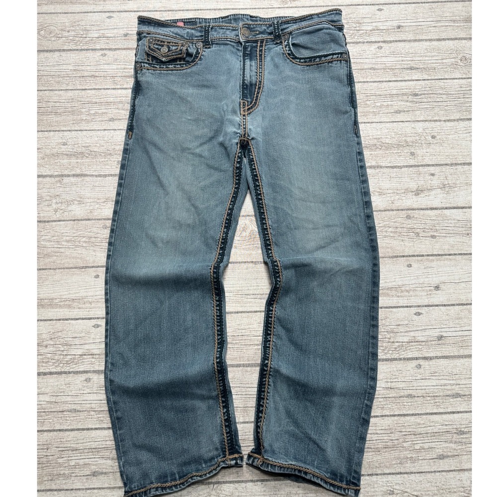 True Religion Jeans Men's 40 Blue Light Wash Straight Leg World Tour Denim USA